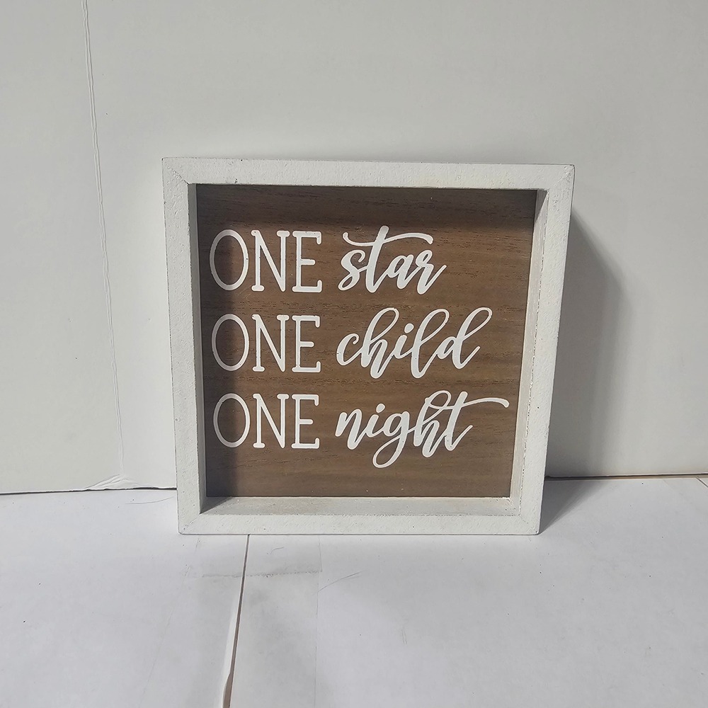 Youngs Inc One Star One Child One Night Wood Box Sign Christmas Decor 7x7